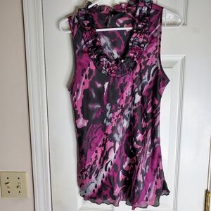 Women's Sleeveless Ruffle Top - Pink and Black By New Directions